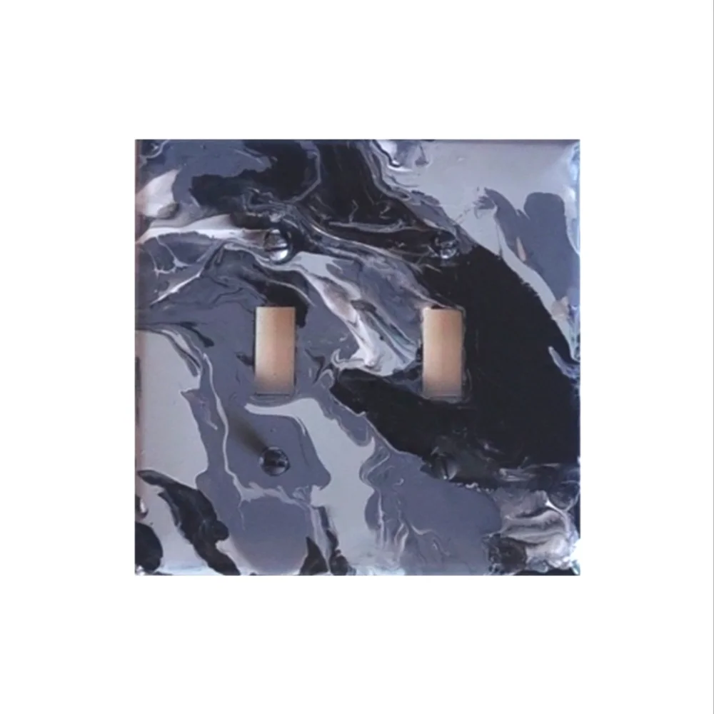 Hand Crafted Gray Black and White Abstract Design 2 Toggle Light Switch Plate - Picture 2 of 2